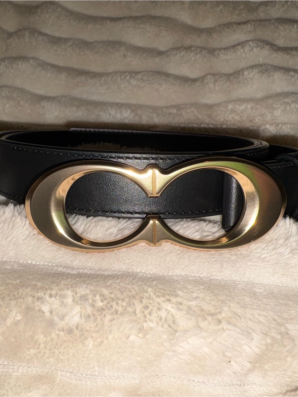 Coach Black Leather Belt with Gold Double-Loop Buckle